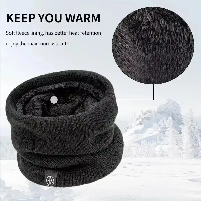 Winter Plush Scarf for Women Men Solid Thicken Fleece Muffler Outdoor Windproof Unisex Cycling Skiing Neck Warmer Ring Scarves