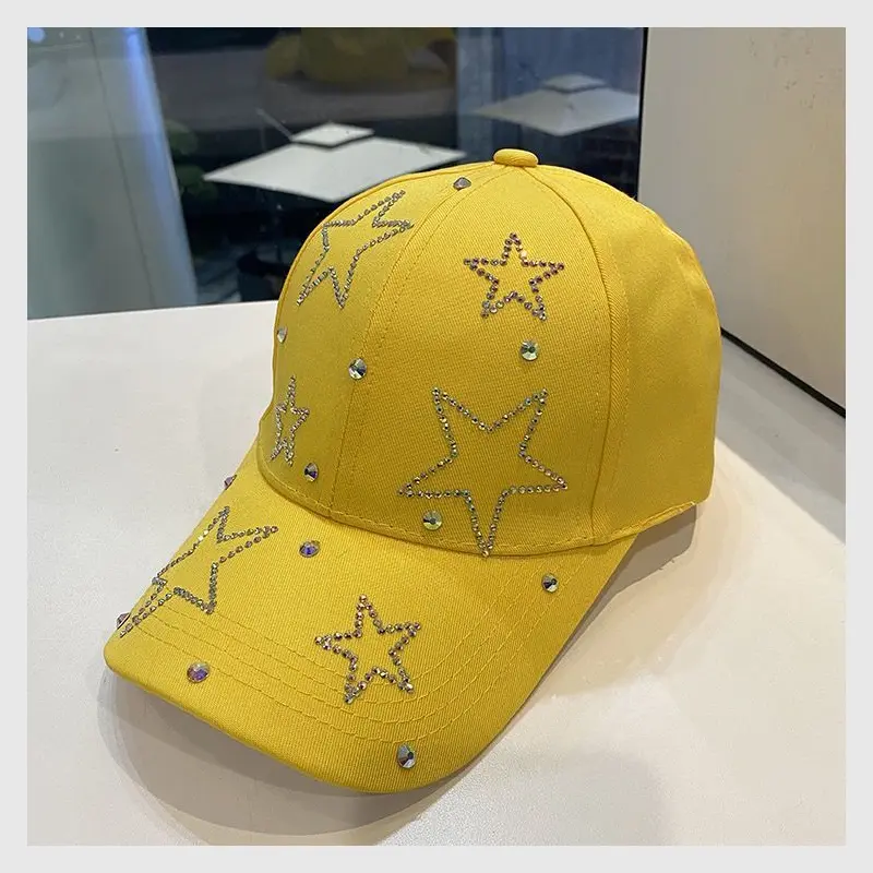 Women's Baseball Cap Five Pointed Star Inlaid Diamond Sun Hat Spring And Summer Cotton Adjustable Casual Female Peaked Cap Girl