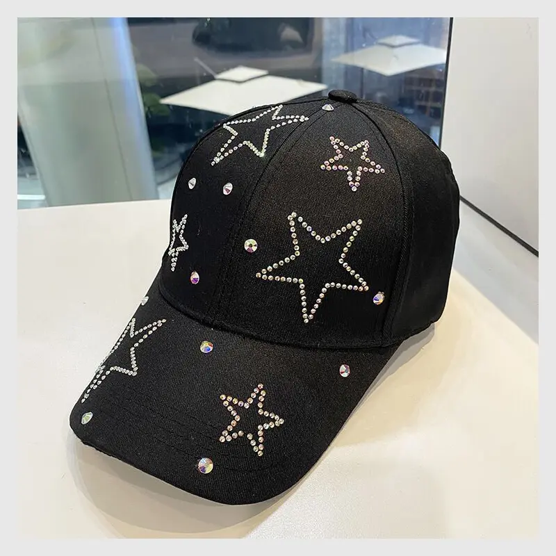 Women's Baseball Cap Five Pointed Star Inlaid Diamond Sun Hat Spring And Summer Cotton Adjustable Casual Female Peaked Cap Girl