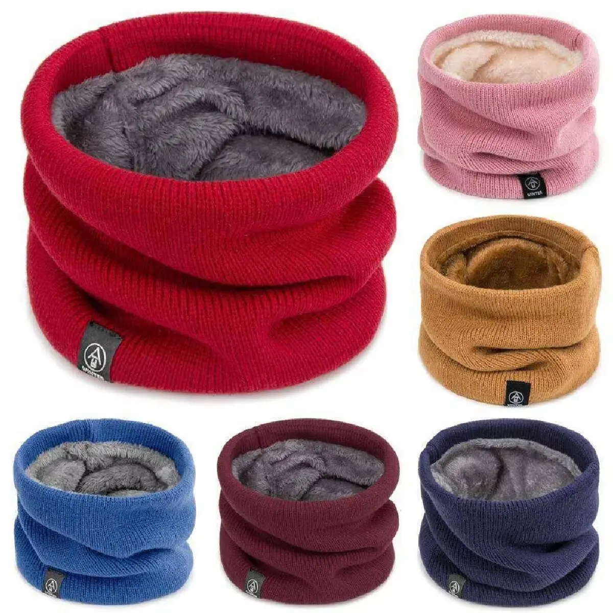 Winter Plush Scarf for Women Men Solid Thicken Fleece Muffler Outdoor Windproof Unisex Cycling Skiing Neck Warmer Ring Scarves