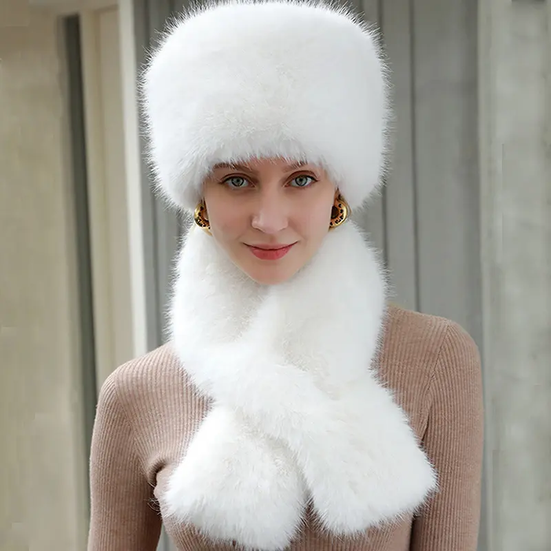 Imitation Fox Fur Grass Hat Scarf Set For Autumn And Winter Outdoor Warm Ear Protection Fisherman Hat Plush Two-Piece Set