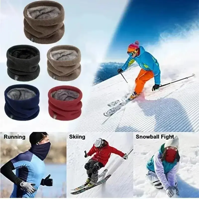 Winter Plush Scarf for Women Men Solid Thicken Fleece Muffler Outdoor Windproof Unisex Cycling Skiing Neck Warmer Ring Scarves