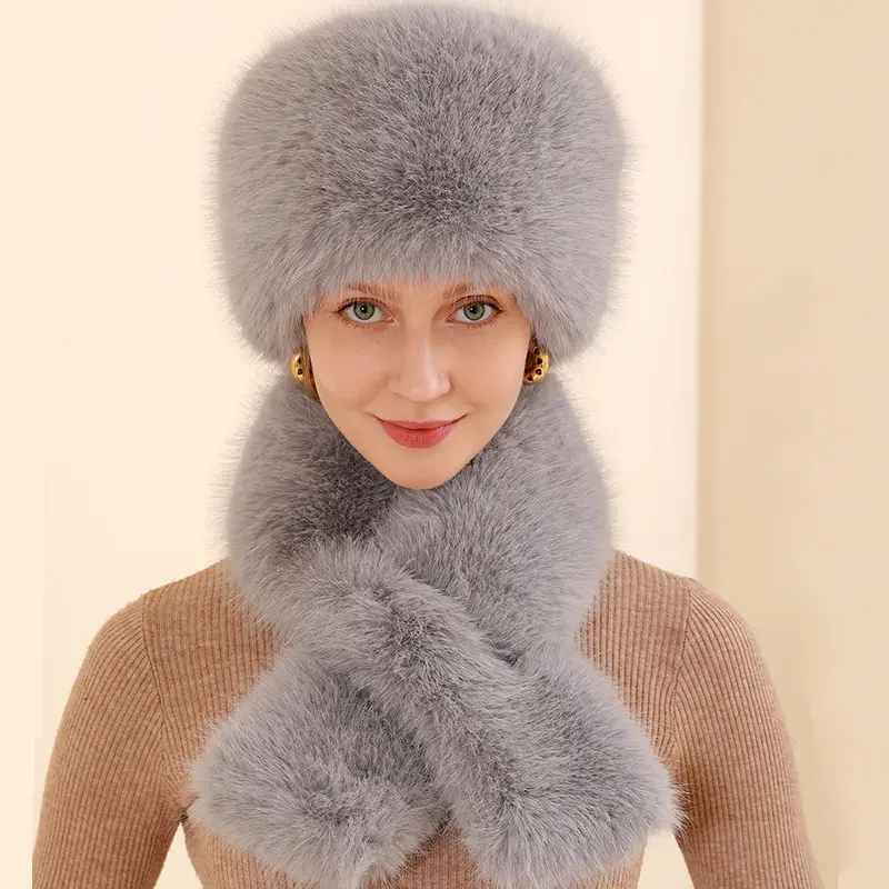 Imitation Fox Fur Grass Hat Scarf Set For Autumn And Winter Outdoor Warm Ear Protection Fisherman Hat Plush Two-Piece Set