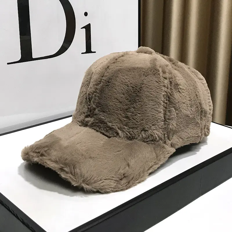 Solid Color Furry Baseball Cap for Women 2025 New Model With Plush Cap Thickened Warm And Sun Shading Autumn And Winter Hat