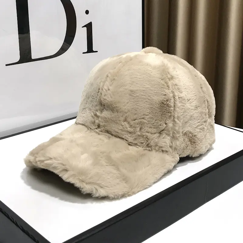 Solid Color Furry Baseball Cap for Women 2025 New Model With Plush Cap Thickened Warm And Sun Shading Autumn And Winter Hat