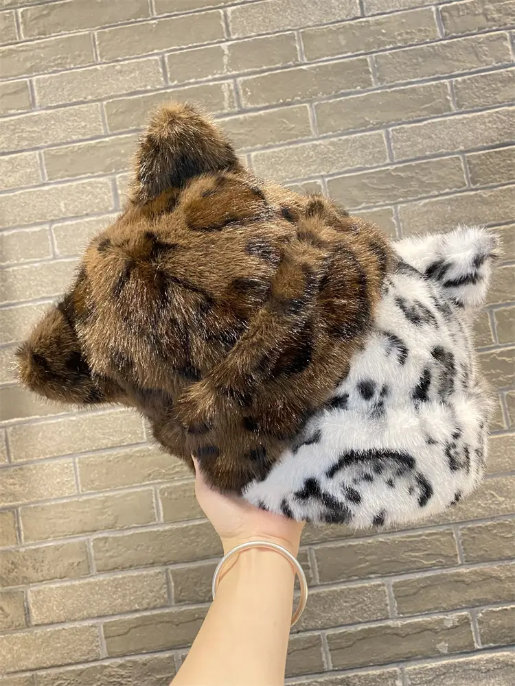 Leopard Print Plush Fisherman Hat Children's Winter New Retro Fashion Basin Hat, Cold Resistant And Warm Ear Protection Hat