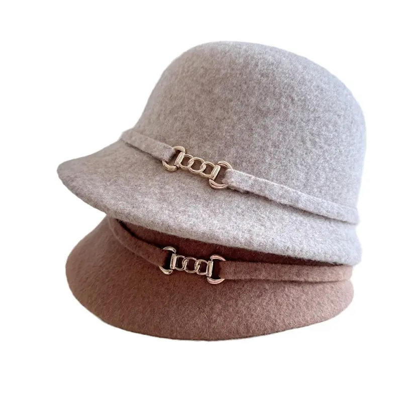 Autumn/Winter Japanese Knitted Wool Horseshoe Buckle Decoration Women's Retro Warm Day Casual Small Pot Hat Duck Tongue Hat