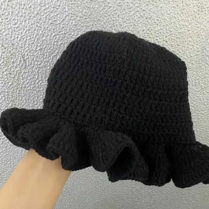 Korean Version Solid Color Cute Hat Autumn And Winter Hat Lace Up Woolen Hat Ruffle Edge Casual Knitted Fisherman Hat