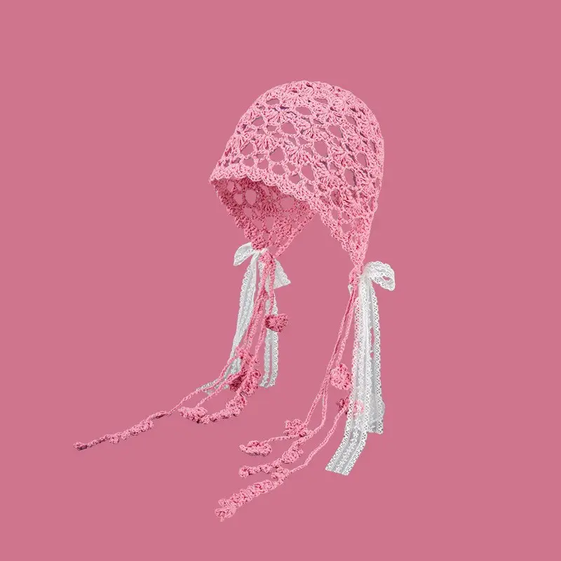 Hand Woven Hollow Toe Cap for Women in Spring and Summer, Crochet Flower, Ethnic Style, Su Tie, Pullover, Knitted Cap