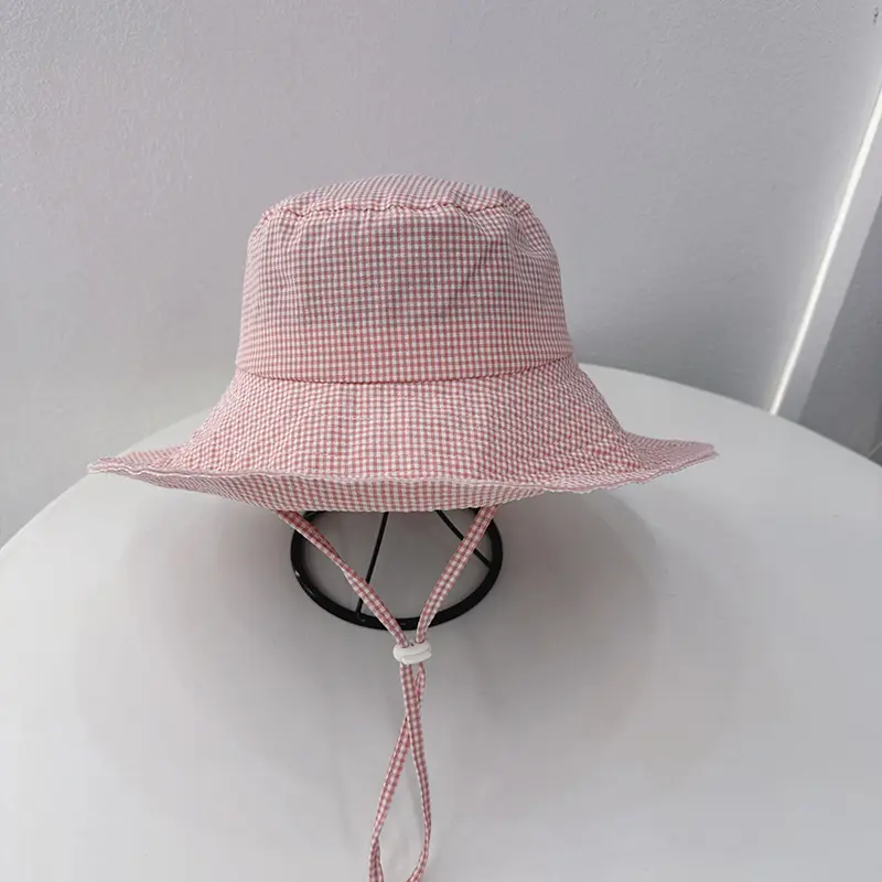 South Korea's 2025 New Large brimmed Retro Checkered Fisherman's Hat Big Head Waist Strap Sunshade Hat