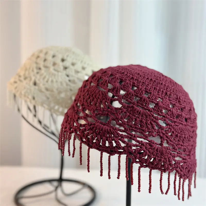 Retro Tassel Pendant Headwear Hat for Women, Summer Hollowed Out Ethnic Style Pullover Hat, Versatile Western Sichuan Hat