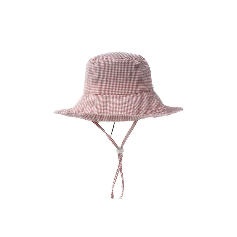 South Korea's 2025 New Large brimmed Retro Checkered Fisherman's Hat Big Head Waist Strap Sunshade Hat