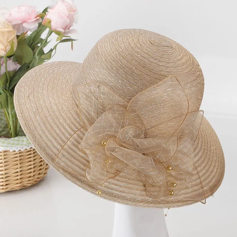Summer New Pot Hat, Organza Flower Outdoor Fashion Sunshade Hat, Women's Large Edge Breathable Cool Hat, Versatile