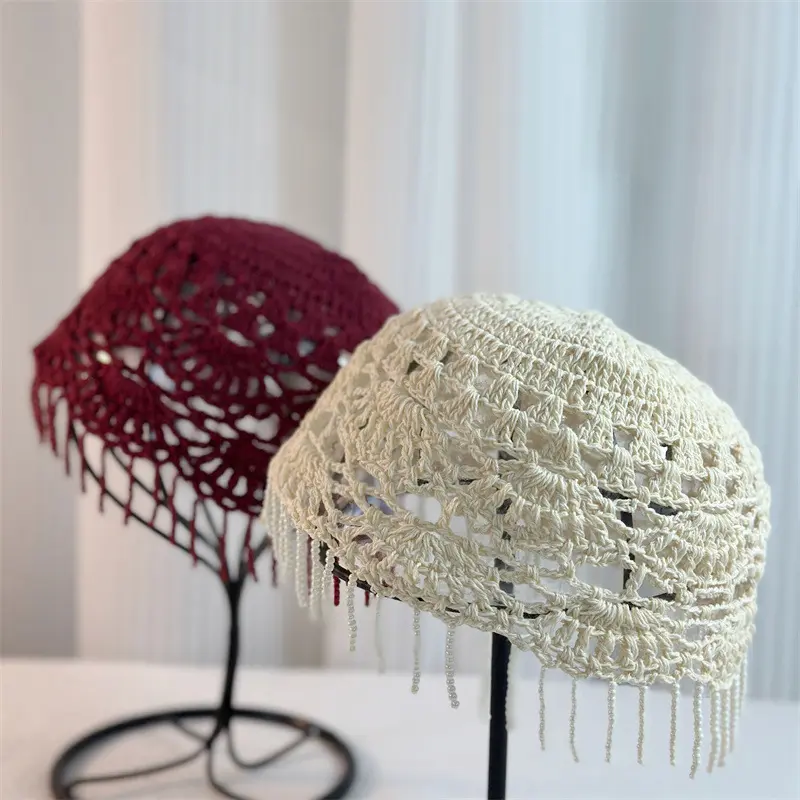 Retro Tassel Pendant Headwear Hat for Women, Summer Hollowed Out Ethnic Style Pullover Hat, Versatile Western Sichuan Hat