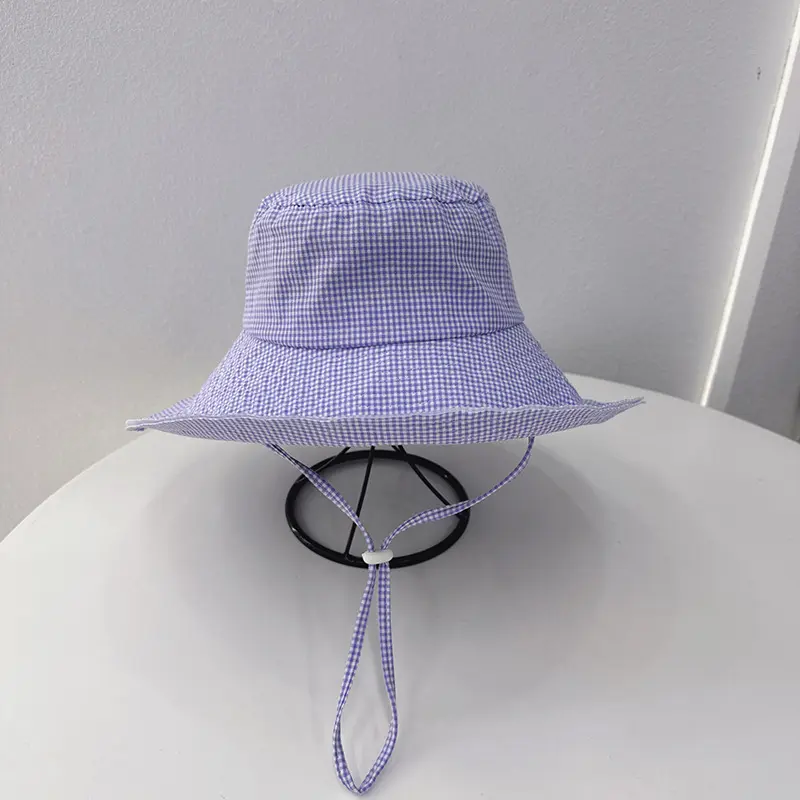 South Korea's 2025 New Large brimmed Retro Checkered Fisherman's Hat Big Head Waist Strap Sunshade Hat