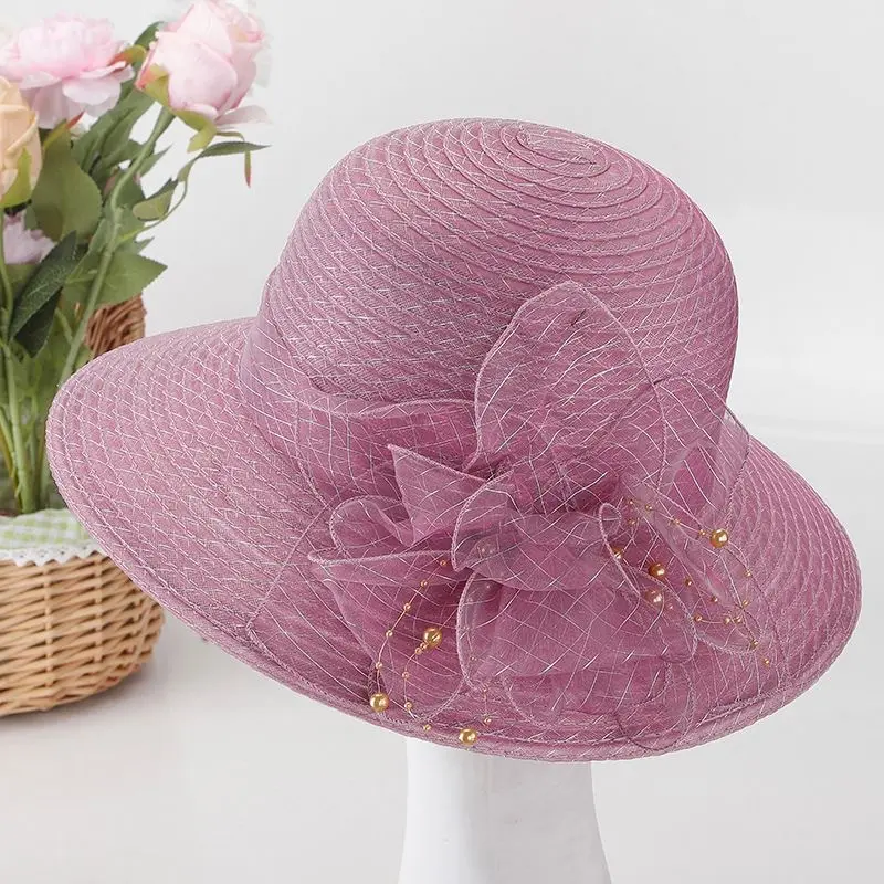 Summer New Pot Hat, Organza Flower Outdoor Fashion Sunshade Hat, Women's Large Edge Breathable Cool Hat, Versatile