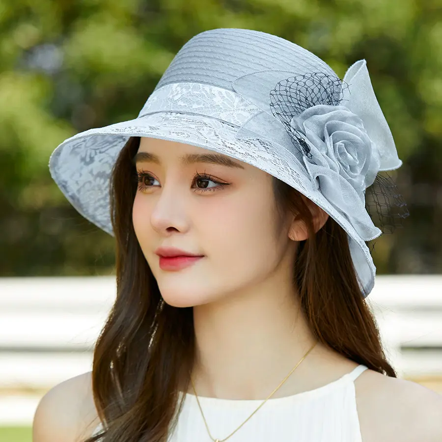 British Style Basin Hat, Spring And Summer New Sunscreen Flower Lace Sun Hat, Fashionable And Elegant French Top Hat