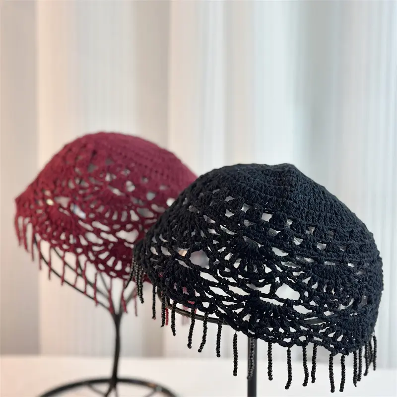 Retro Tassel Pendant Headwear Hat for Women, Summer Hollowed Out Ethnic Style Pullover Hat, Versatile Western Sichuan Hat