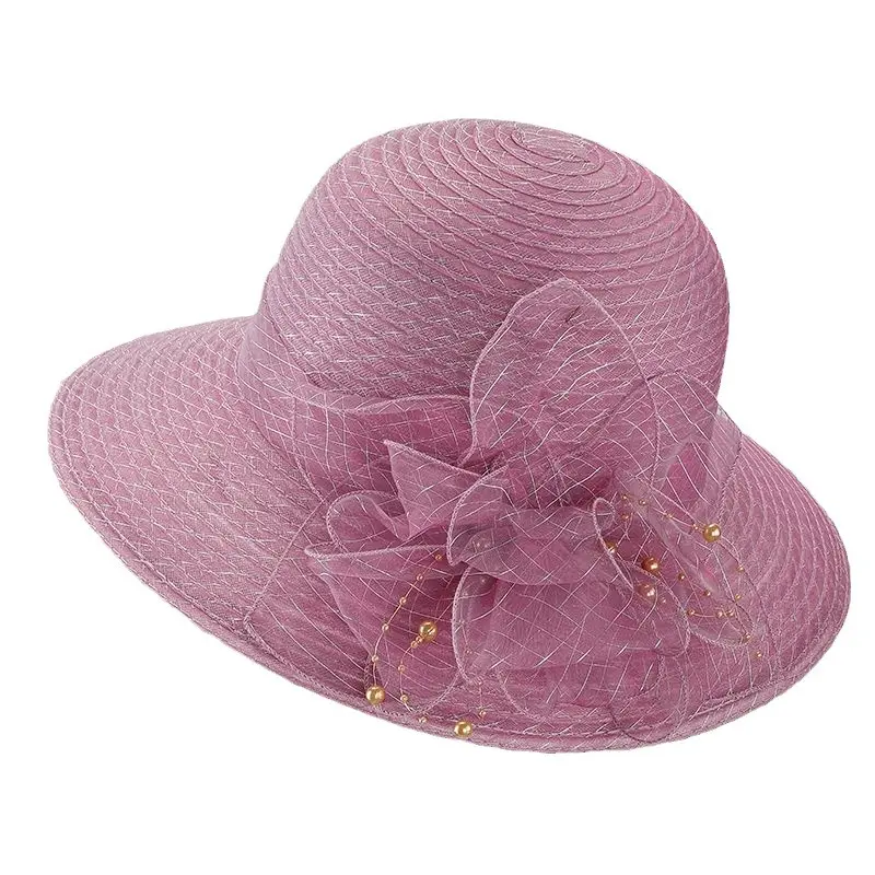 Summer New Pot Hat, Organza Flower Outdoor Fashion Sunshade Hat, Women's Large Edge Breathable Cool Hat, Versatile