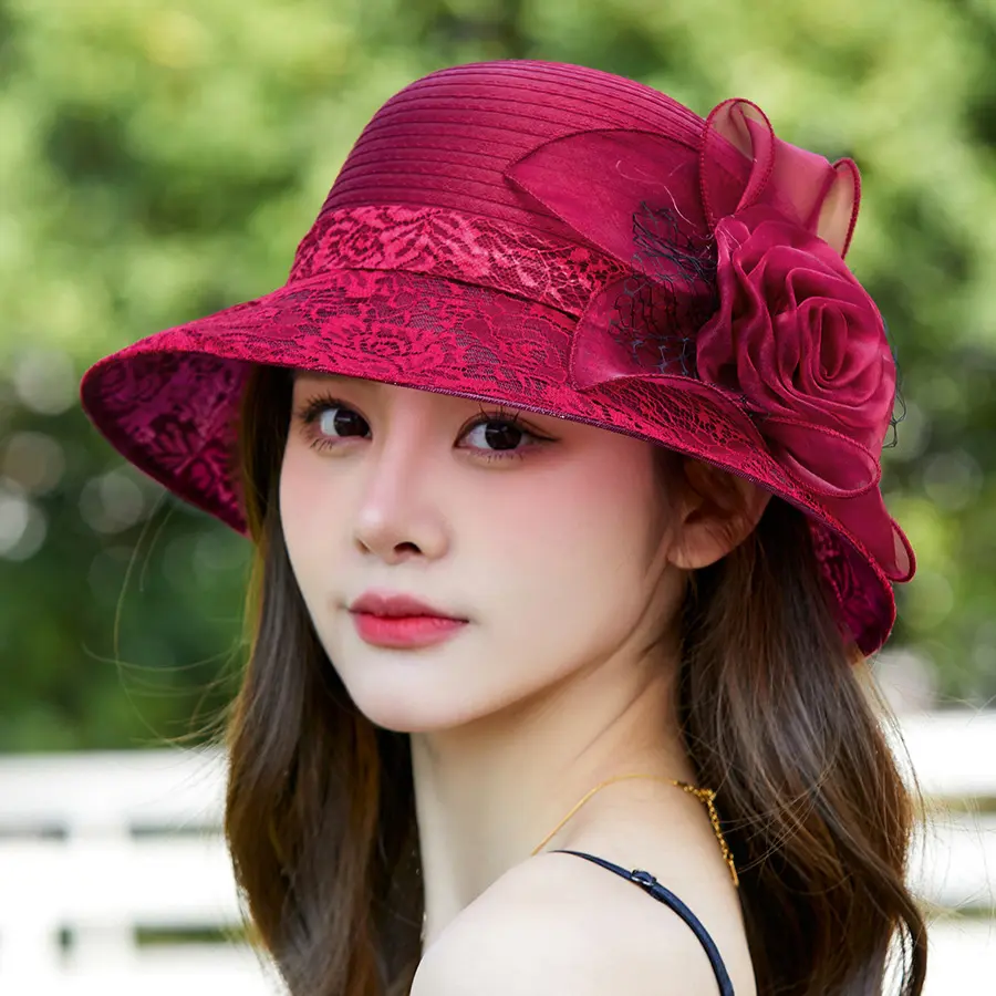 British Style Basin Hat, Spring And Summer New Sunscreen Flower Lace Sun Hat, Fashionable And Elegant French Top Hat