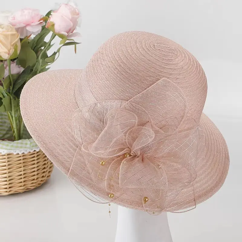 Summer New Pot Hat, Organza Flower Outdoor Fashion Sunshade Hat, Women's Large Edge Breathable Cool Hat, Versatile