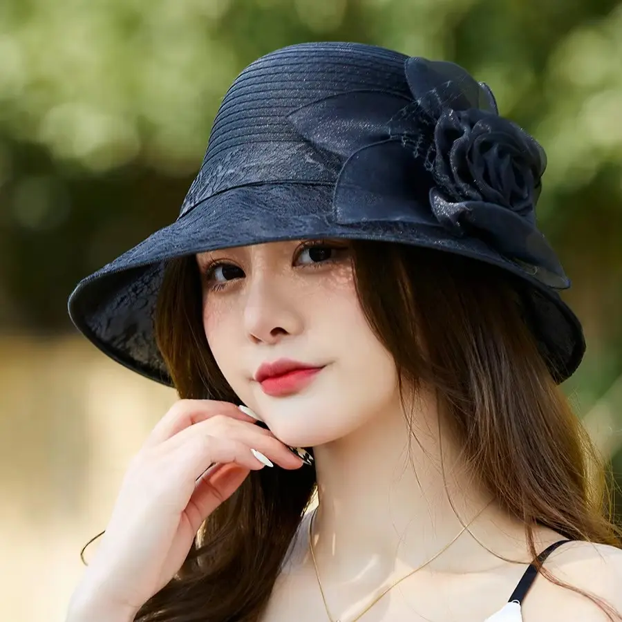 British Style Basin Hat, Spring And Summer New Sunscreen Flower Lace Sun Hat, Fashionable And Elegant French Top Hat