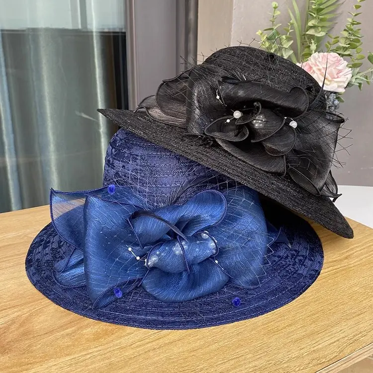 Elegant Top hat, Mesh, Flower, Big Edge, Face Covering, Beach Hat, Versatile In Summer, Breathable, Sun Protection, Sunshade Hat