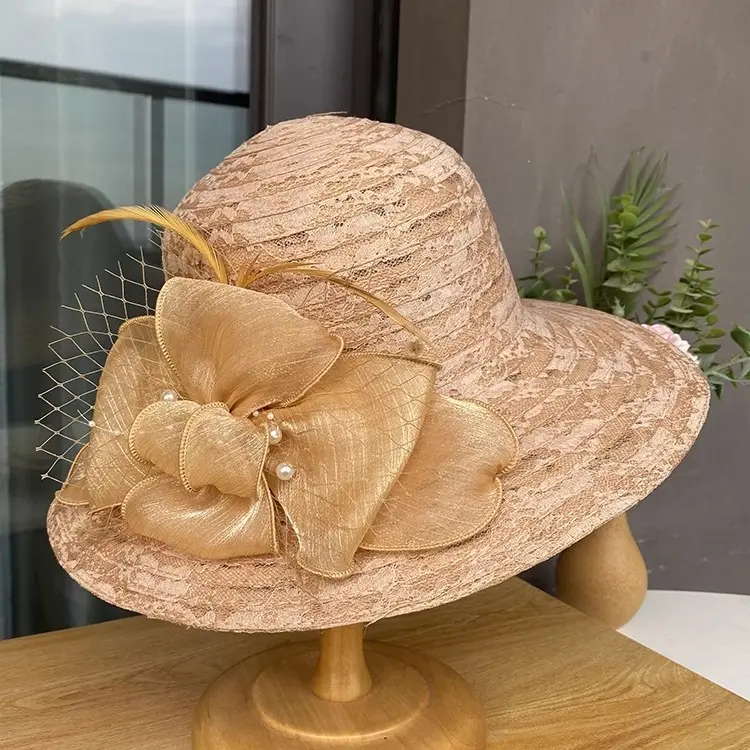 Elegant Top hat, Mesh, Flower, Big Edge, Face Covering, Beach Hat, Versatile In Summer, Breathable, Sun Protection, Sunshade Hat