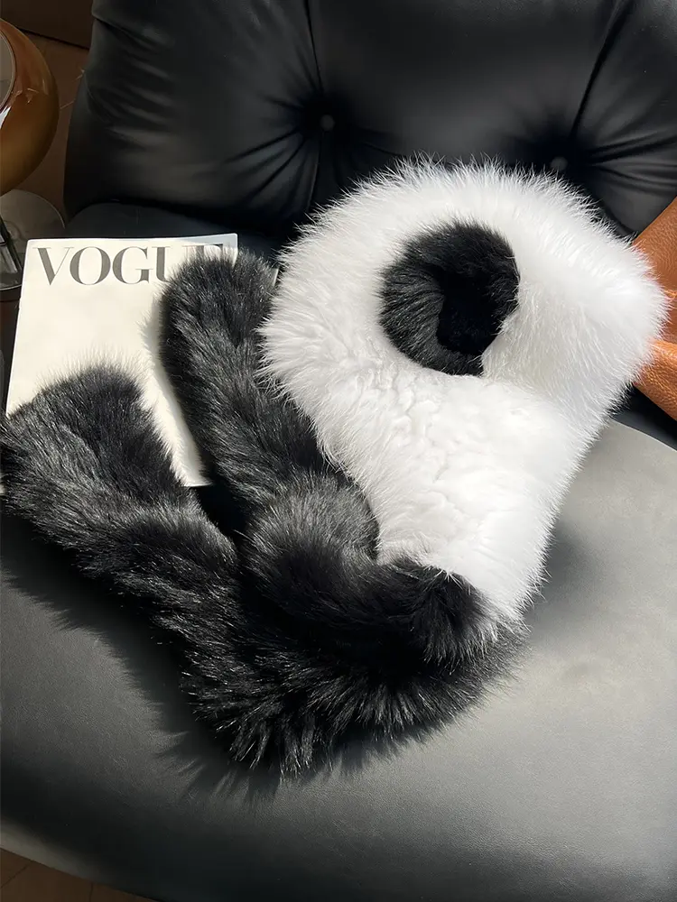 Cute Panda Fox Fur Scarf Integrated Snow Hat Autumn And Winter High-End Feeling Ear Protection Hat Thickened Warm Scarf Hooded
