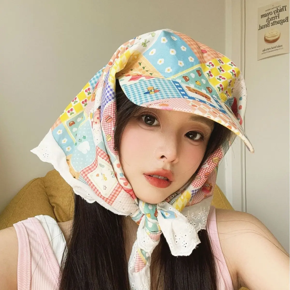 Japanese And Korean Fashion Versatile Plaid Small Fresh Headscarf Hat For Summer Sun Protection And Shade Versatile Duckbill Hat