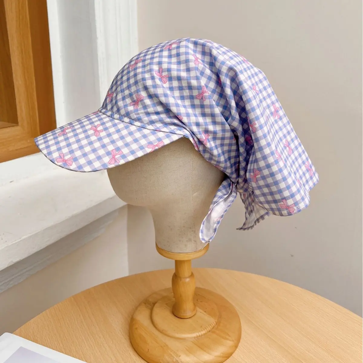 Japanese And Korean Fashion Versatile Plaid Small Fresh Headscarf Hat For Summer Sun Protection And Shade Versatile Duckbill Hat