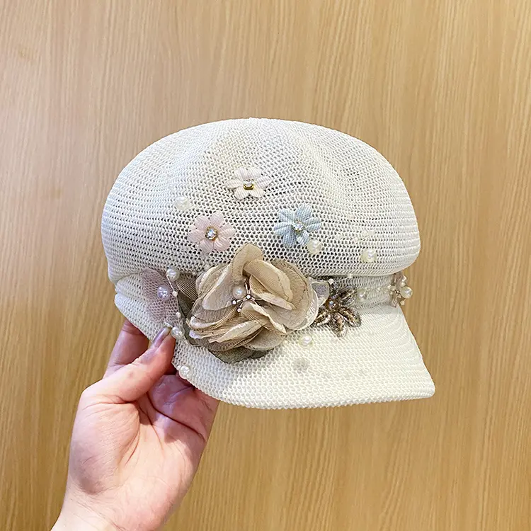 2022-pearl  flower ventilation  lady leisure  Octagonal hat  women  visors cap
