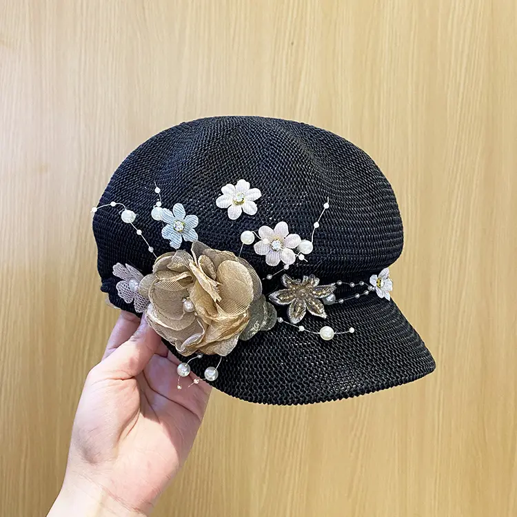 2022-pearl  flower ventilation  lady leisure  Octagonal hat  women  visors cap