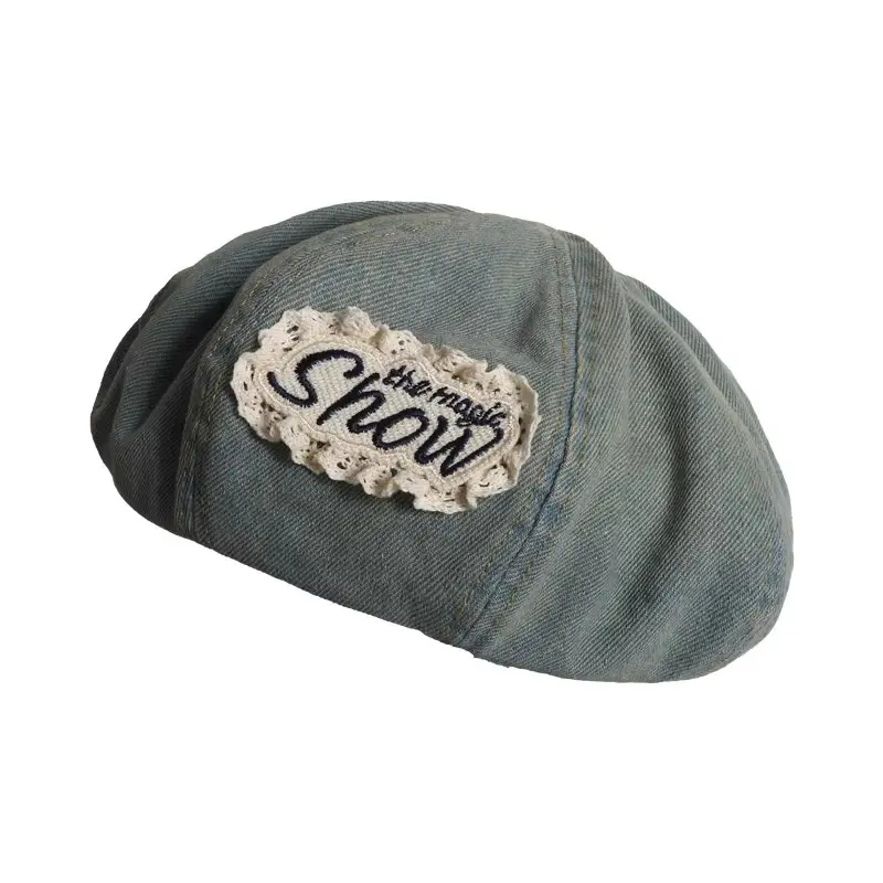 Japanese Retro Washed dDenim Beret For Women In Spring and Summer, Sweet And Cute Hat To Show Off Face, Small Cloud Painter Hat