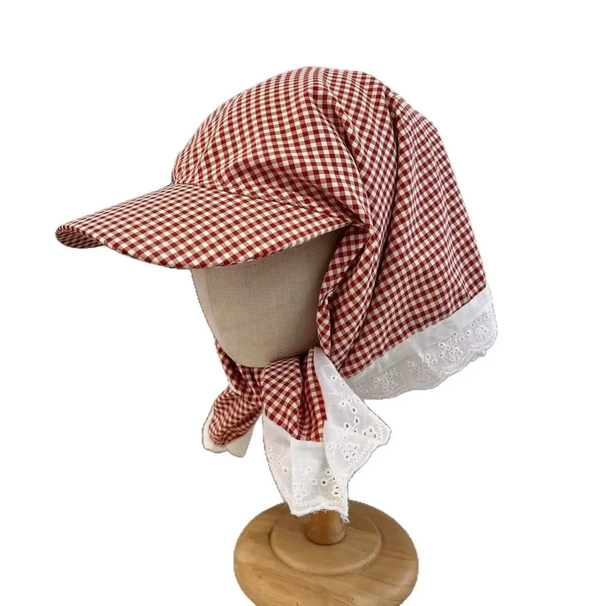 Japanese And Korean Fashion Versatile Plaid Small Fresh Headscarf Hat For Summer Sun Protection And Shade Versatile Duckbill Hat