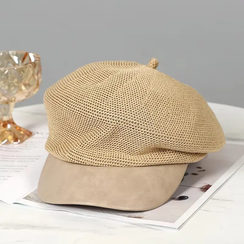 Spring And Summer Lightweight Breathable Beret, Hollowed Out Knitted Artist Hat, Women's Temperament Versatile Bud Hat