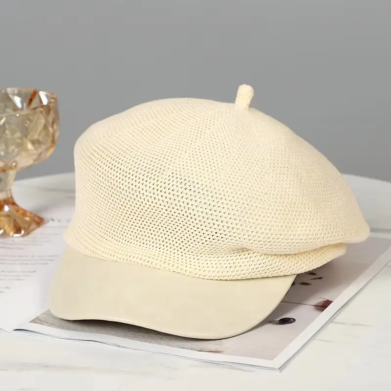 Spring And Summer Lightweight Breathable Beret, Hollowed Out Knitted Artist Hat, Women's Temperament Versatile Bud Hat
