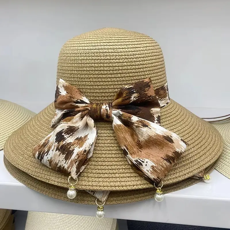 2025 New Straw Hat Women's Cross border Hot Selling Sunshade Summer Vacation Beach Hat Sun Hat
