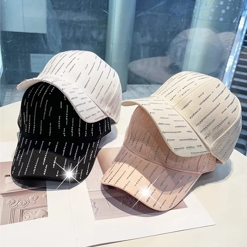 New Striped Rhinestone Hat Versatile Casual Baseball Cap, Spring and Summer Sun Protection And Sunshade Cap, Duckbill Cap