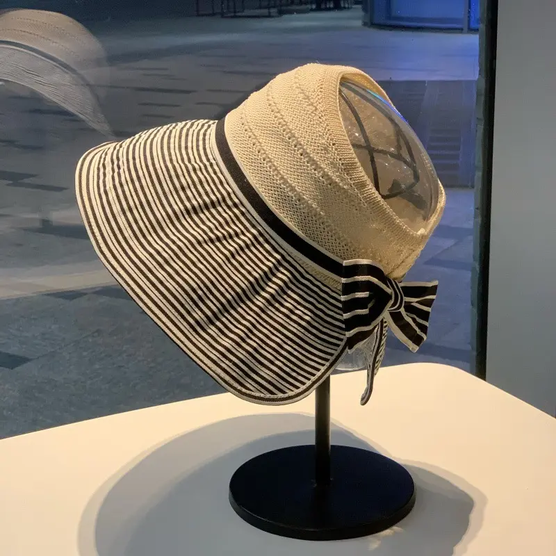 Summer New Striped Empty Top Fisherman Hat Korean Version Butterfly Bow Sunshade and Sun Protection Outdoor Travel Sun Hat
