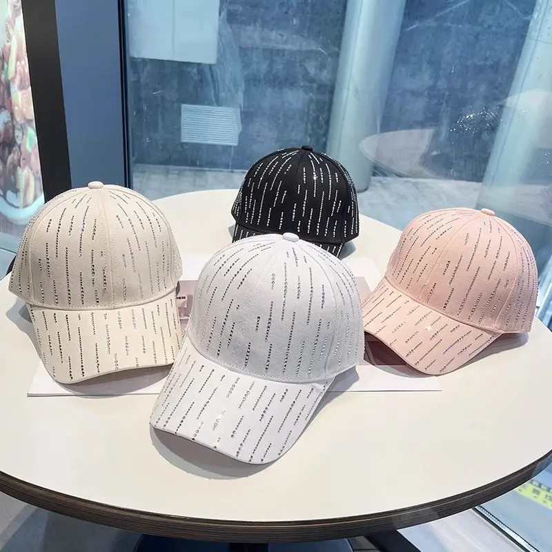 New Striped Rhinestone Hat Versatile Casual Baseball Cap, Spring and Summer Sun Protection And Sunshade Cap, Duckbill Cap