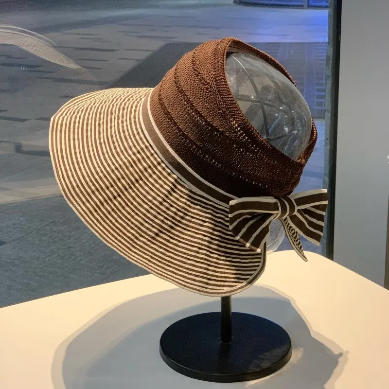Summer New Striped Empty Top Fisherman Hat Korean Version Butterfly Bow Sunshade and Sun Protection Outdoor Travel Sun Hat
