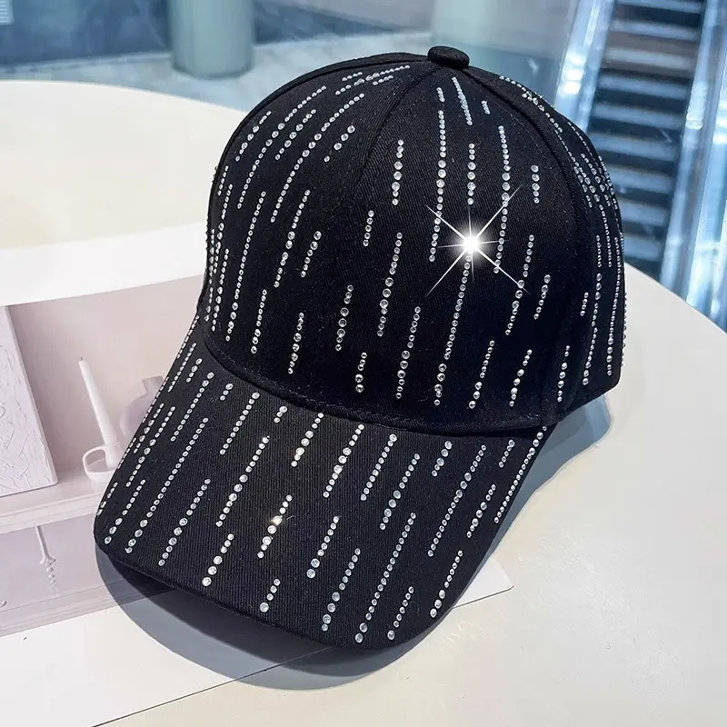 New Striped Rhinestone Hat Versatile Casual Baseball Cap, Spring and Summer Sun Protection And Sunshade Cap, Duckbill Cap