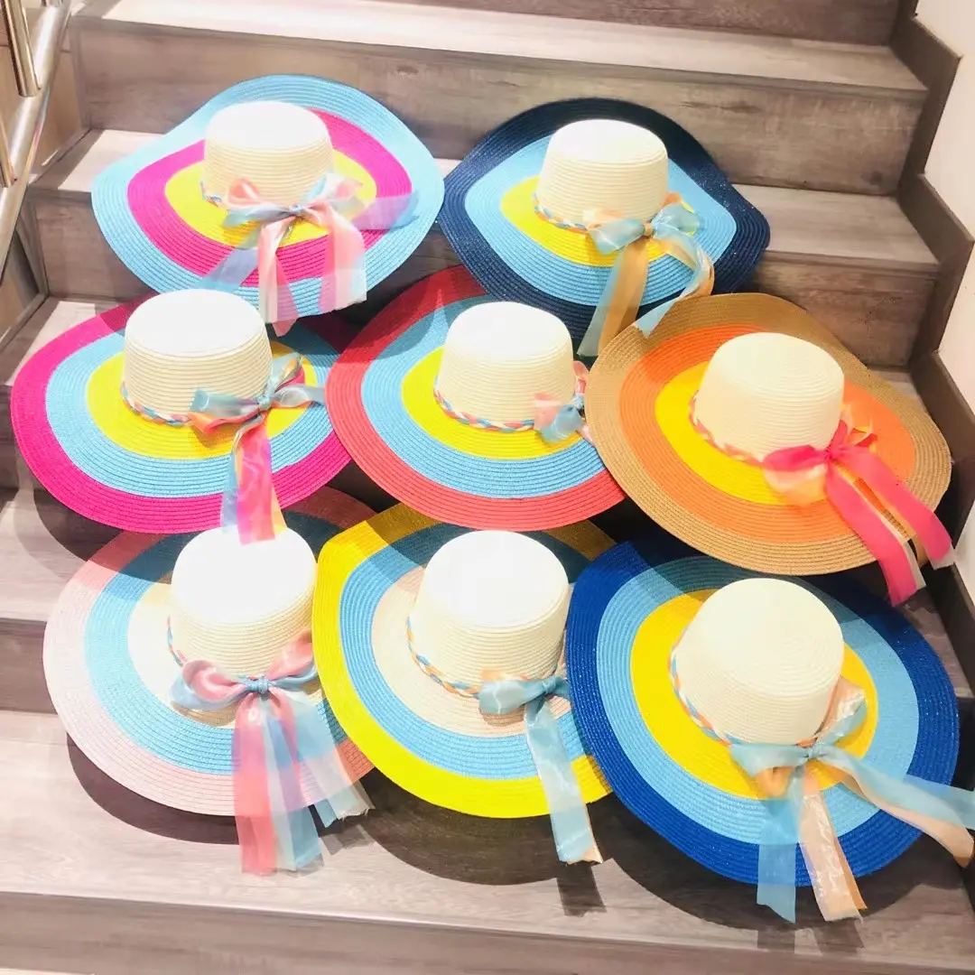 Rainbow Hat, Children's Rainbow Big Brimmed Grass Hat, Summer Sun Protection and Sunshade Hat, Tourist Sun Hat, Beach Hat