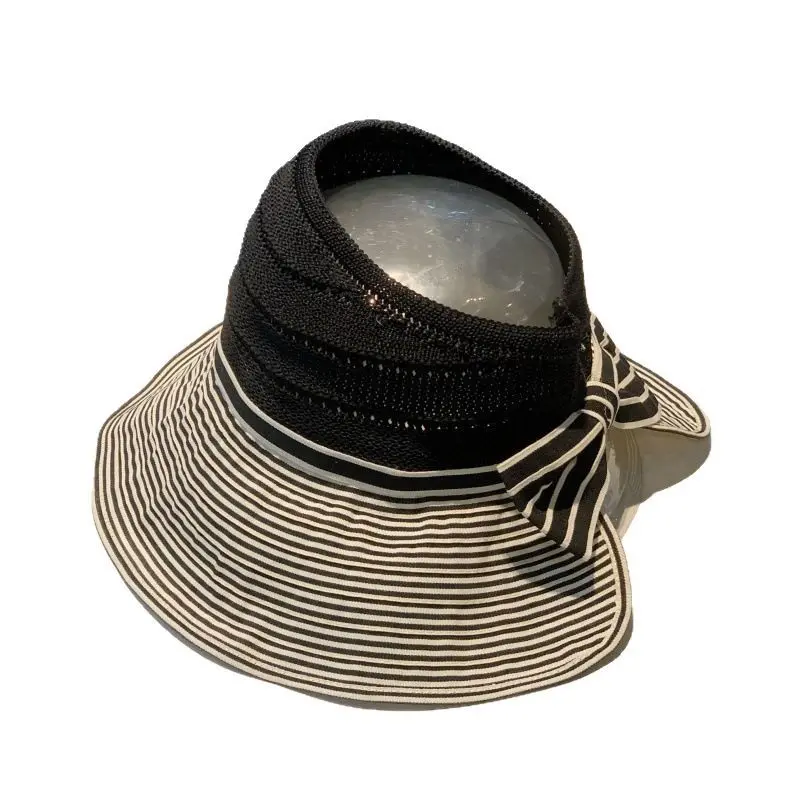 Summer New Striped Empty Top Fisherman Hat Korean Version Butterfly Bow Sunshade and Sun Protection Outdoor Travel Sun Hat