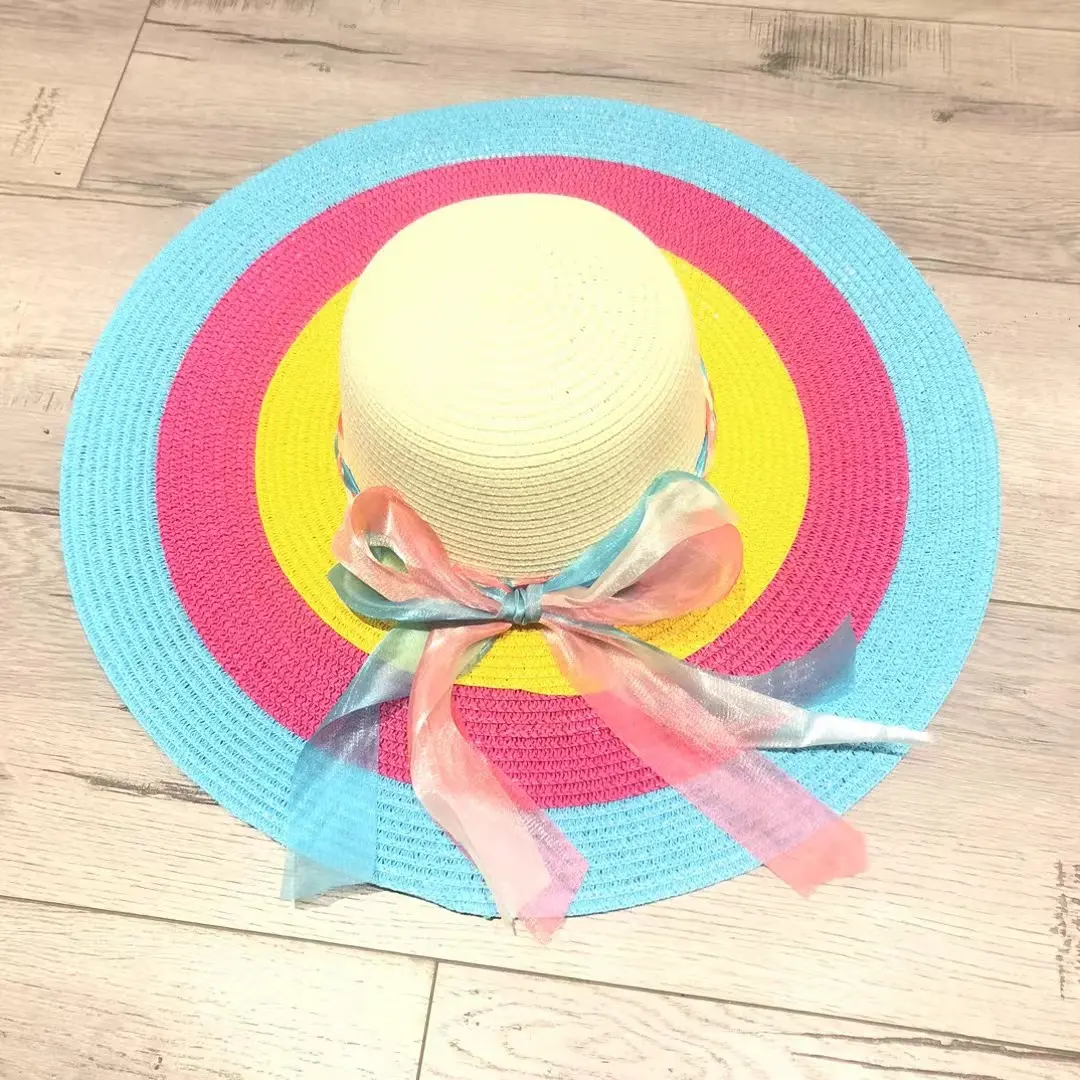 Rainbow Hat, Children's Rainbow Big Brimmed Grass Hat, Summer Sun Protection and Sunshade Hat, Tourist Sun Hat, Beach Hat