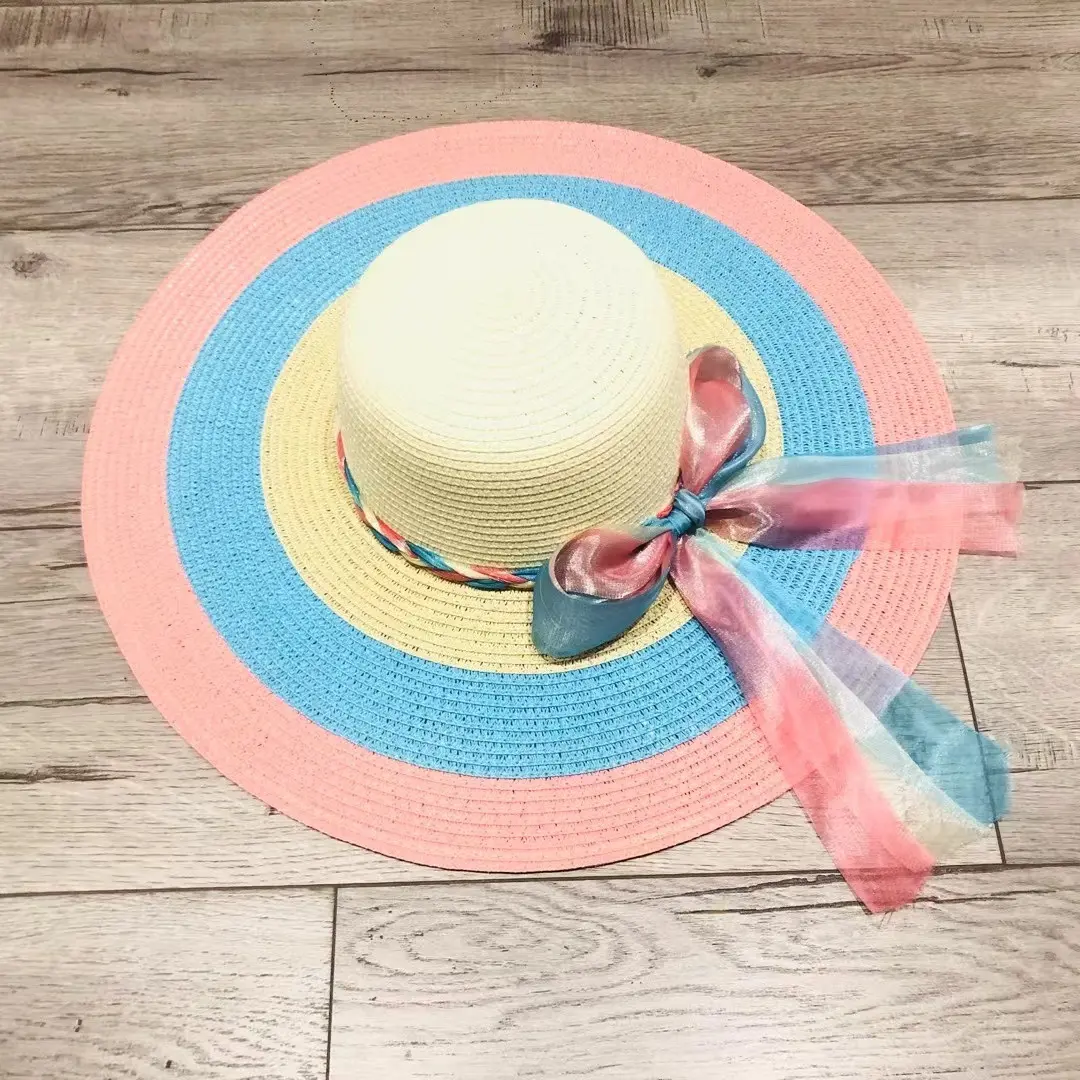 Rainbow Hat, Children's Rainbow Big Brimmed Grass Hat, Summer Sun Protection and Sunshade Hat, Tourist Sun Hat, Beach Hat