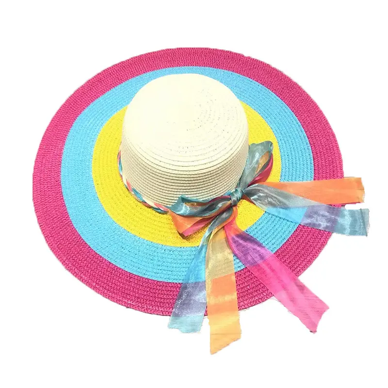 Rainbow Hat, Children's Rainbow Big Brimmed Grass Hat, Summer Sun Protection and Sunshade Hat, Tourist Sun Hat, Beach Hat