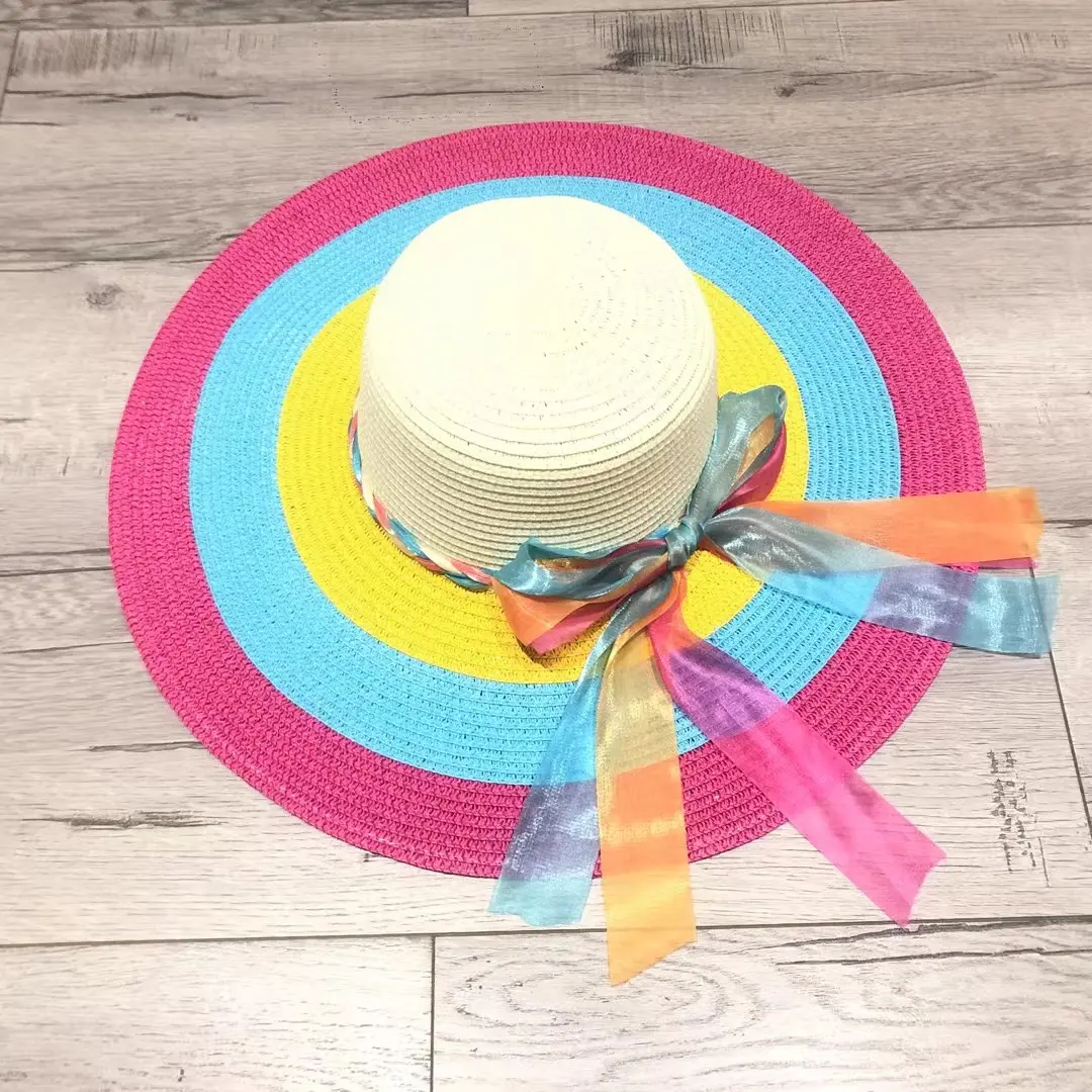 Rainbow Hat, Children's Rainbow Big Brimmed Grass Hat, Summer Sun Protection and Sunshade Hat, Tourist Sun Hat, Beach Hat