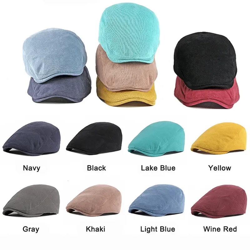 Spring Autumn Berets Hat Men knitting Visor Cap Casual Fashion Women Beret Solid Yellow Blue Peaked Flat Cap Duckbill Hat